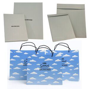 Lot of 5 Balenciaga Gift Bags – 3 “The Simpsons” Blue Bags + 2 Gray Envelope Bag